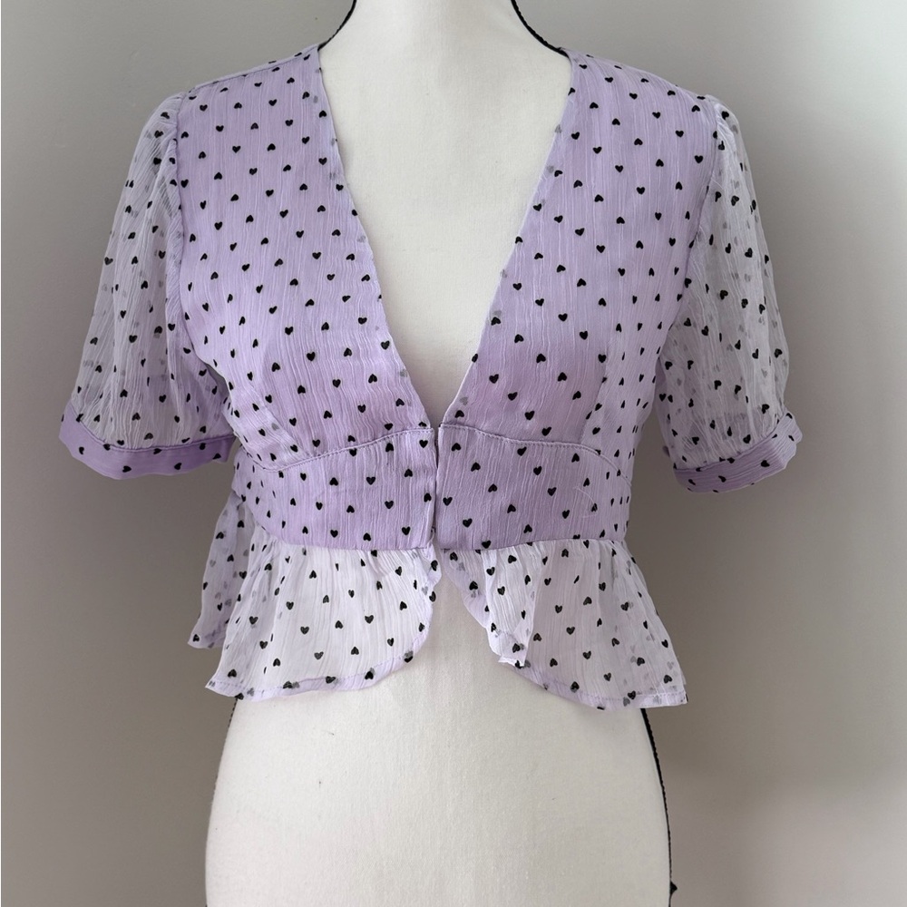 Fashion Nova Lavender and Black Heart Peplum Blouse